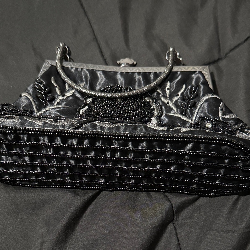 Elegant Black Beaded Women's Handbag